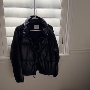 Old Navy Black Quilted Puffer Faux Leather Jacket